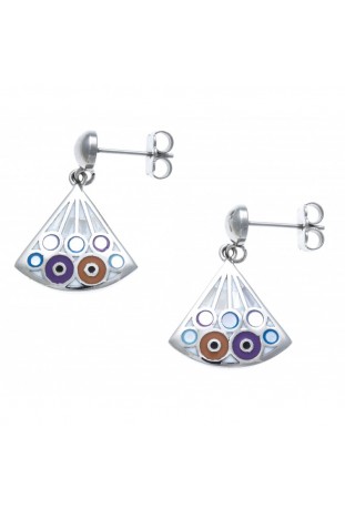Boucles d'oreilles pendantes acier, nacre et émail, ODENA - IC 589