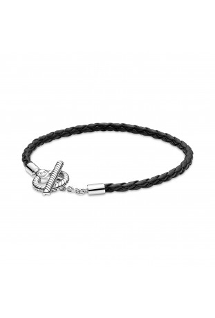 Bracelet Pandora moments, T tressé en cuir noir, en argent 925/1000e 591675C01-S