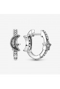 Boucles d'oreilles créoles Pandora, Perlées Croissant de Lune & Étoiles, en argent 925/1000 299152C01