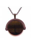Collier en acier café, recto/verso, oeill de tigre - jaspe paysage, diamètre 18 mm, Yola - IG 437