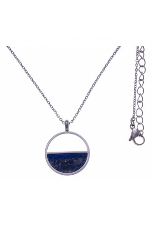 Collier en acier et lapis lazuli, diamètre 20mm, Yola - IG 446