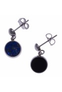 Boucles d'oreilles en acier, recto/verso, lapis lazuli et onyx, diamètre 8 mm, Yola - IG 536