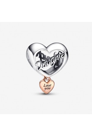 Charm pendentif Pandora, Cœur Fille Love You, en argent 925/1000, et doré or rose 585/1000, 782327C00