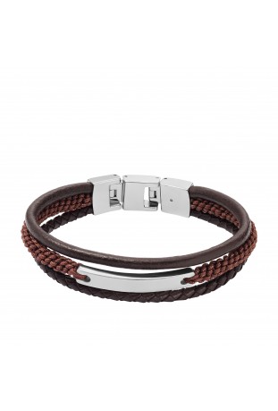 Bracelet Homme FOSSIL, Drew, en acier et cuir, JF04341040