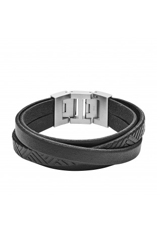 Bracelet Homme FOSSIL, Wrap, en acier et cuir, JF04343040