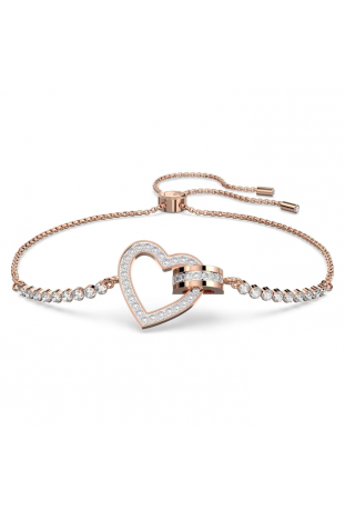 Bracelet Lovely Cœur, Swarovski, Blanc, Placage de ton or rosé, 5636443