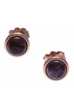 Boucles d'oreilles en acier rosé, cabochon améthyste 8mm, Yola - IG 520