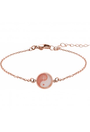 Bracelet acier rosé, ying yang et arbre de vie, quartz rose, diamètre 18mm, Yola - IP 375