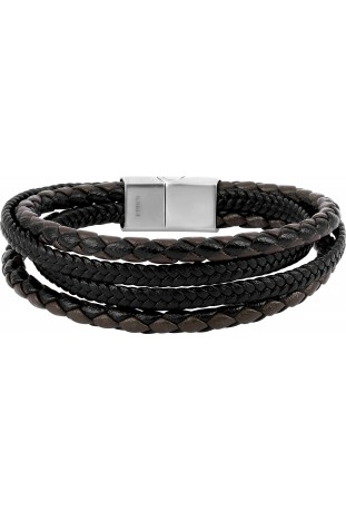 Bracelet homme acier 316L, matière synthétique noire et marron, by Stauffer