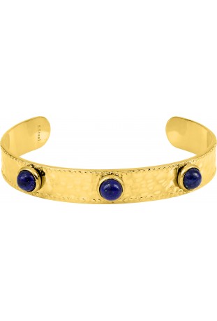Bracelet rigide femme, acier doré jaune, agate bleue, by Stauffer