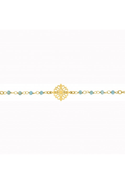 Bracelet femme acier doré jaune, chaîne forçat, cristaux bleus by Stauffer