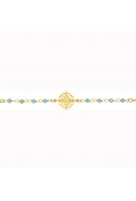 Bracelet femme acier doré jaune, chaîne forçat, cristaux bleus by Stauffer