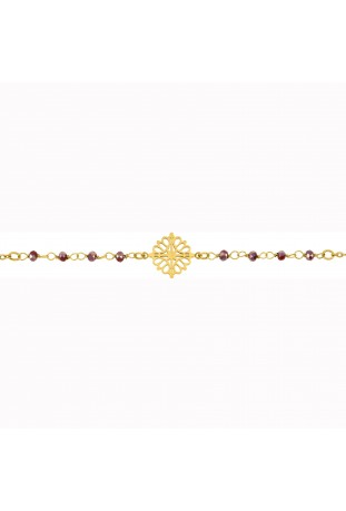 Bracelet femme acier doré jaune, chaîne forçat, cristaux rouges by Stauffer