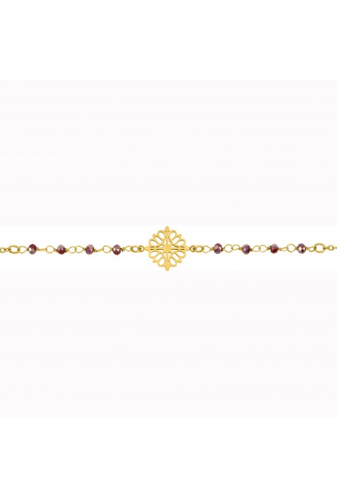 Bracelet femme acier doré jaune, chaîne forçat, cristaux rouges by Stauffer