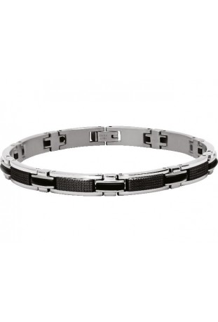 Bracelet Acier/PU MAGNUM 7mm Bicolore PVD Noir 22cm, Rochet B031981