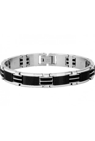 Bracelet Acier/PU MAGNUM, Largeur 10,5mm, Bicolore PVD Noir, Rochet, B032781