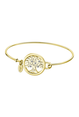 Bracelet Rigide Femme, Arbre de vie, Lotus Style, Millenial, Acier PVD jaune et cristaux, LS2119-2/3