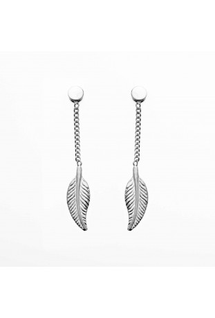 Boucles d'oreilles pendantes, or gris 375/1000 ,motifs plumes by Stauffer