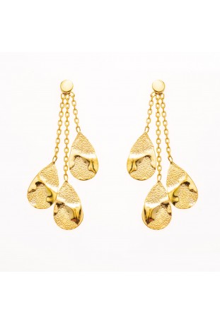 Boucles d'oreilles pendantes or jaune 375/1000, motifs gouttes froissées, by Stauffer