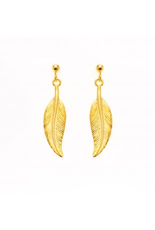 Boucles d'oreilles pendantes, or jaune 375/1000 ,motifs plumes by Stauffer