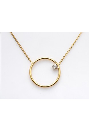 Collier or jaune 375/1000, motif rond avec 1 diamant, by Stauffer