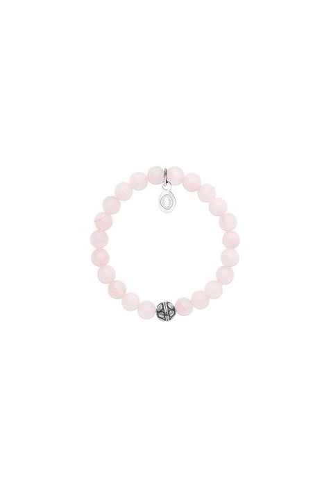 Bracelet pierres naturelles quartz rose et acier by Stauffer