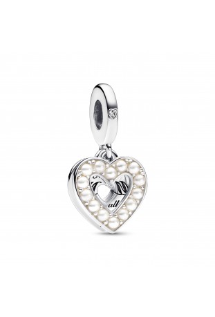 Charm pendentif Pandora, double coeur de manan et nacre, Argent 925/1000, 792649C01
