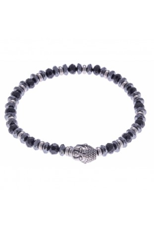 Bracelet pierres naturelles hématite et onyx, motif acier bouddah