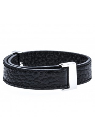 Bracelet acier et cuir noir, largeur 1cm, ODENA - IC 001