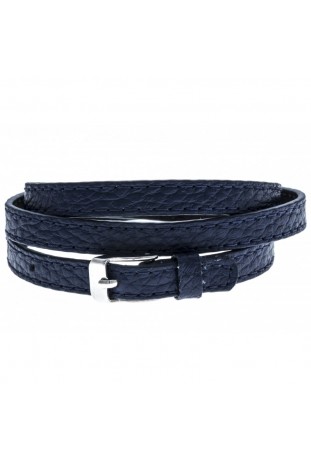 Bracelet acier et cuir bleu, 3 rangs, largeur 0,8cm, ODENA - IC 009