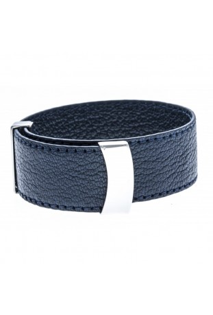 Bracelet acier et cuir bleu foncé, largeur 2cm, ODENA - IC 014