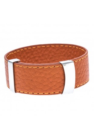 Bracelet acier et cuir orange, largeur 2cm, ODENA - IC 015