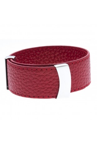 Bracelet acier et cuir rouge, largeur 2cm, ODENA - IC 022