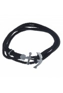 Bracelet acier et cordon noir, double tour, motif ancre, acier by Stauffer