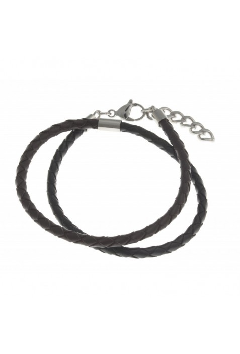 Bracelet acier et cuir tressé marron et noir, double tour, acier by Stauffer