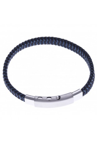 Bracelet acier et tissus tressé bleu et noir, acier by Stauffer
