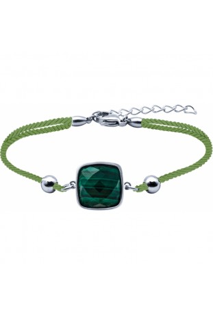 Bracelet en acier et coton vert - malachite facetée - diamètre 12 mm YOLA - IH 361
