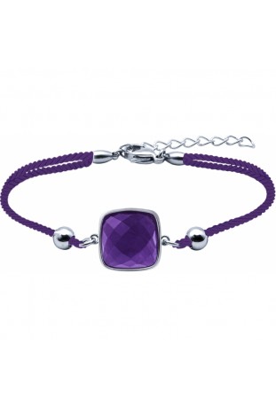 Bracelet en acier et coton violet - améthyste facettée - diamètre 12 mm YOLA - IH 362