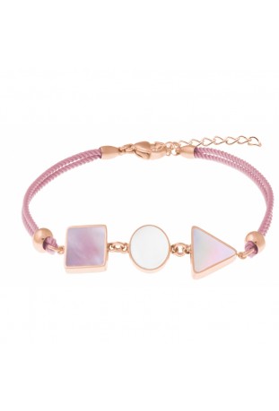 Bracelet en acier et coton rose - carré nacre blanche - rond nacre rose - triangle nacre blanche YOLA - IH 378