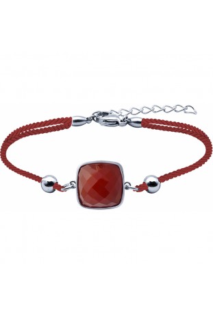 Bracelet en acier et coton rouge - cornaline facettée - diamètre 12 mm YOLA - IK 363