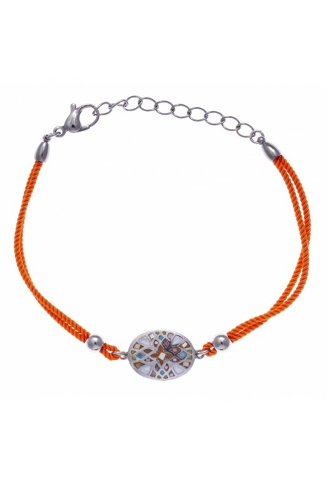 Bracelet acier, nacre et émail, coton orange, ODENA - IM 333