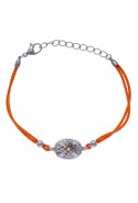 Bracelet acier, nacre et émail, coton orange, ODENA - IM 333