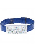 Bracelet acier émail et nacre, cuir bleu, largeur 1cm, ODENA - IM 378
