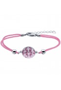 Bracelet acier, nacre et émail, coton rose, ODENA - IM 388