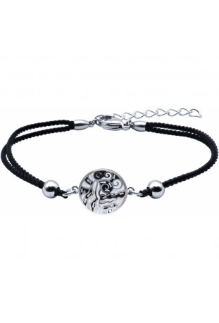 Bracelet acier, nacre et émail, coton noir, ODENA - IM 394