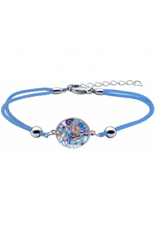 Bracelet acier, nacre et émail, coton bleu, ODENA - IM 396