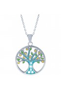 Collier acier, nacre et émail, motif arbre de vie, ODENA - YO 410