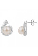 Boucles d'oreilles argent 925/1000, perles de culture et oxydes de zirconium, by Stauffer