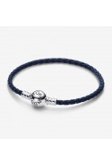 Bracelet Pandora moments, tressé en cuir bleu, en argent 925/1000e, 592790C01
