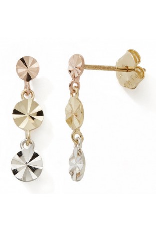 Boucles d'oreilles pendantes, or jaune, or rose et or blanc 375/1000, by Stauffer